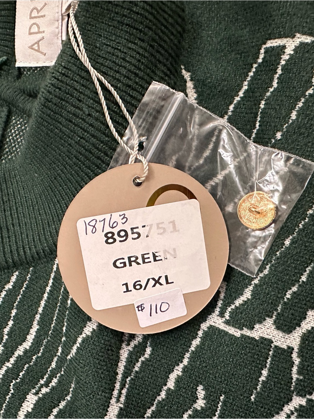 Apricot Dark Green Floral Sweater Dress (XL) - Picture 5 of 10